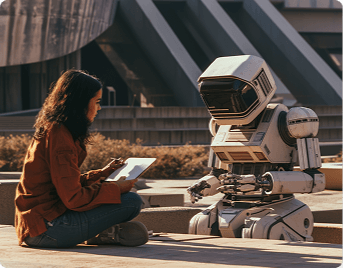 Human interacting with robot